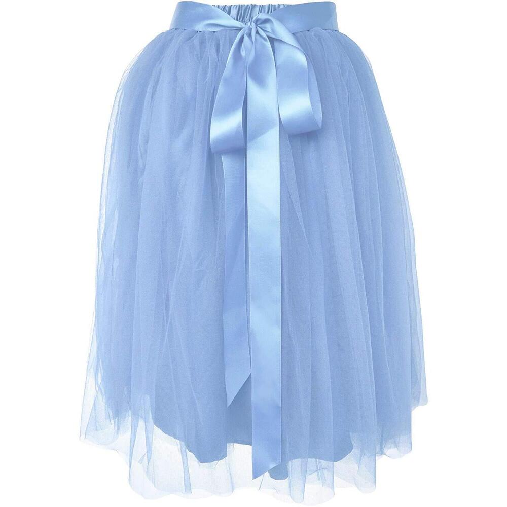 7433 ’s Knee Length Tutu A Line Tulle Skirt Plus Size 12-24 Light Blue